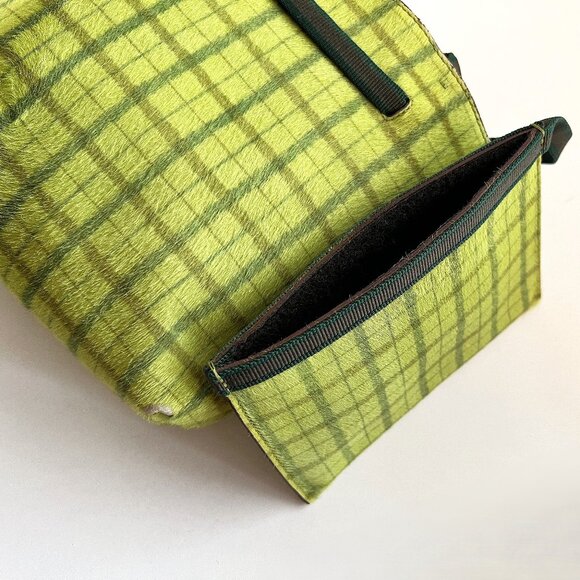 MIU MIU Green Plaid Pony Hair Leather Mini Tote Bag with Coin Card Holder - Picture 8 of 15